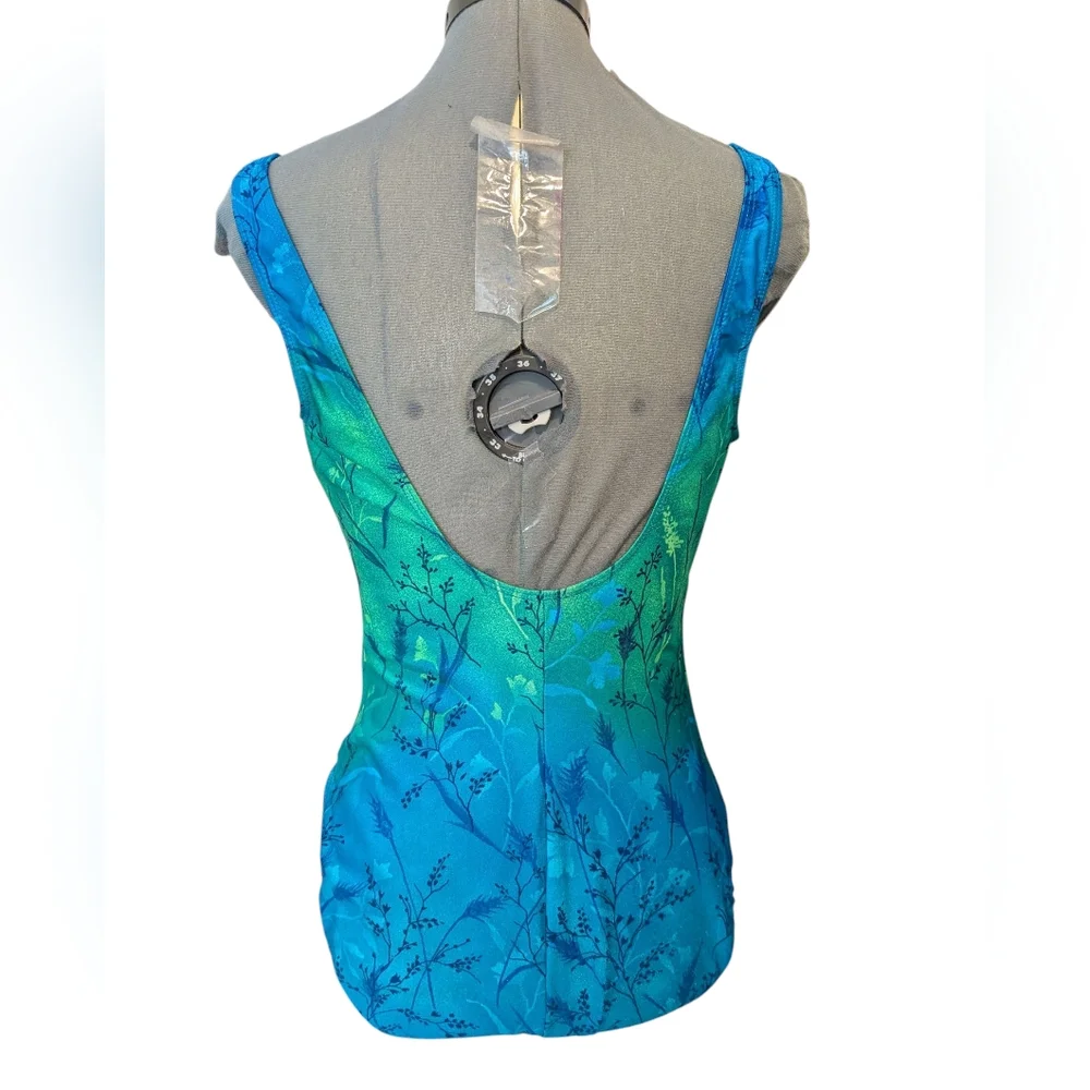 Vintage Women's‎ Blue Green Floral Print Swimsuit Size 12